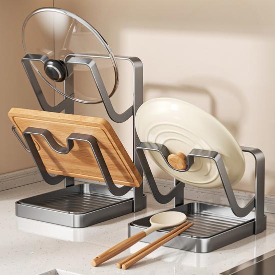 Countertop Pot Lid Kitchen Organizer with Spoon Pot Lid Holder While Cooking Rest Carbon Steel