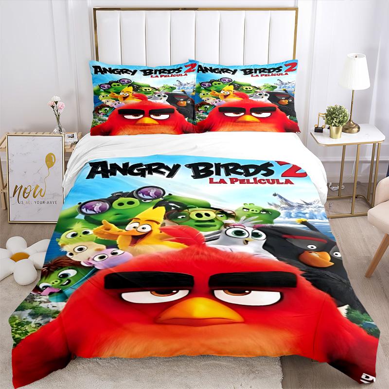 Angry Birds Movie Print 3Pcs Bedding Setduvet Cover With 2 Bedropillowcase Home Birthday Gift
