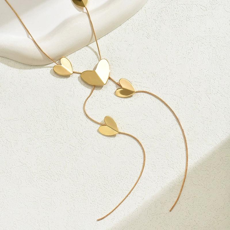 Circular Heart-Shaped Geometric Necklace Hollow Y-Shaped Design Creative Long Pendant Tassel Necklace Women's Trendy Jewelry