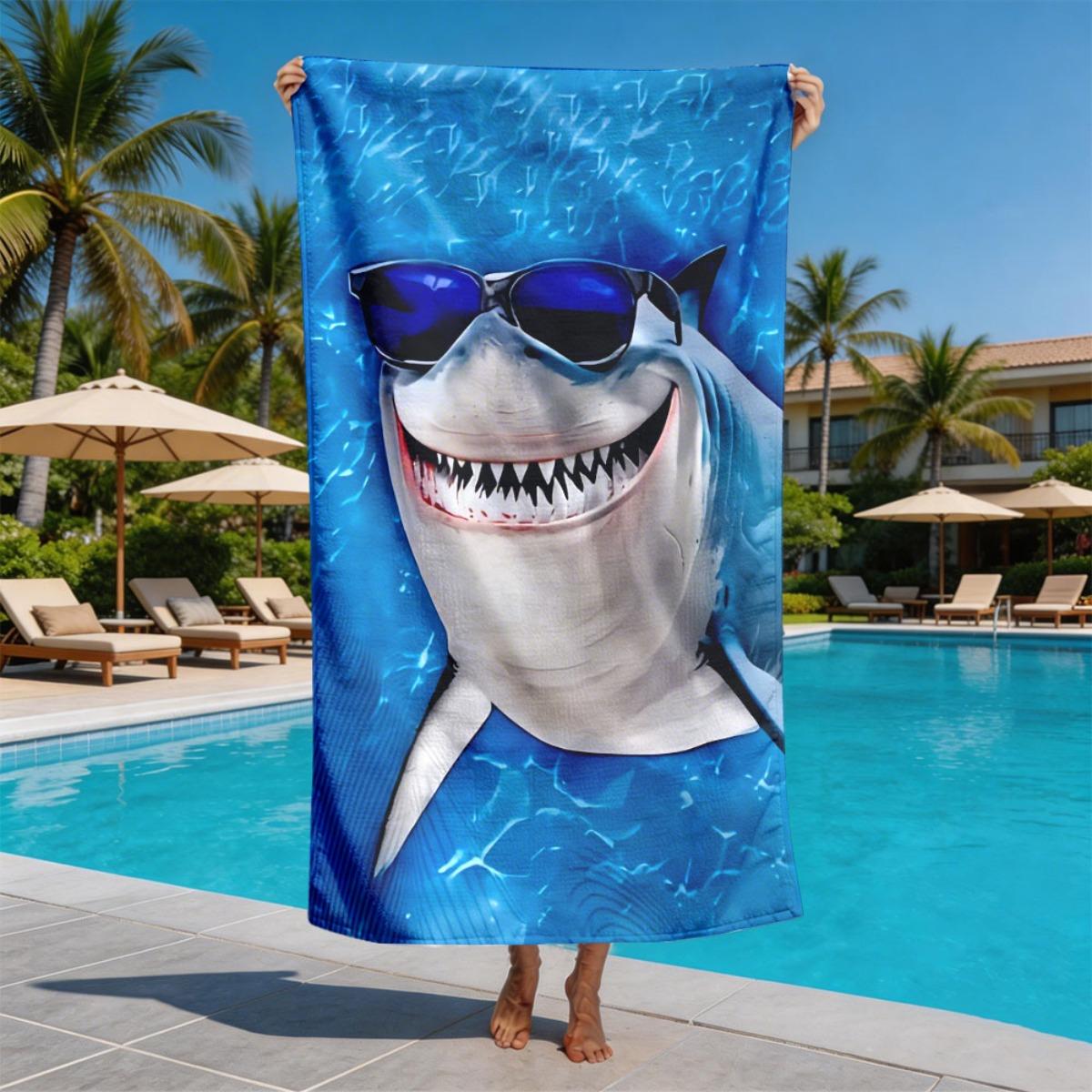 

Funny sunglasses with shark pattern polyester microfiber beach towel is highly absorbent, suitable for swimming beach outings W30*H60(CM)