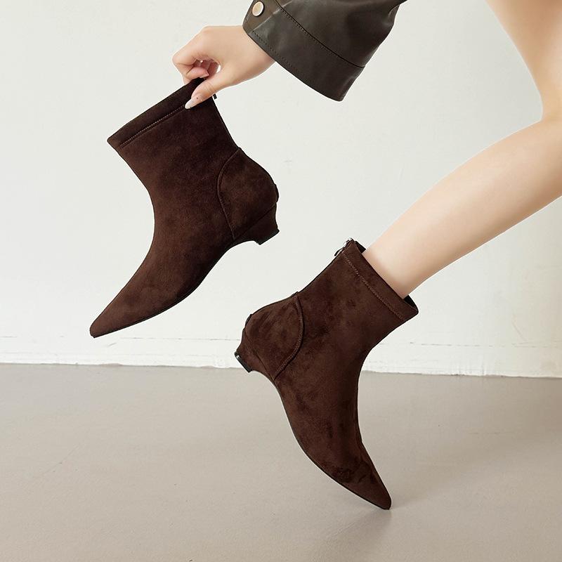 French Suede Short Boots 2025 Autumn and Winter Pointed Fashion Boots Temperament Thin Boots Sleeve Elastic Boots Pure Royal Boots Women