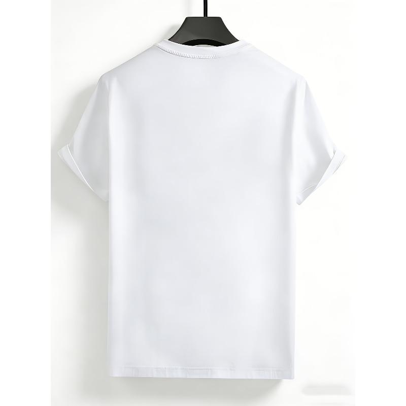 Europäische Größe Schädel mit Muster-Rückenprint T-Shirt, Herbst Rundhals Kurzarm Herren T-Shirt, Reine Baumwolle Atmungsaktiv Lässiges Sportoberteil