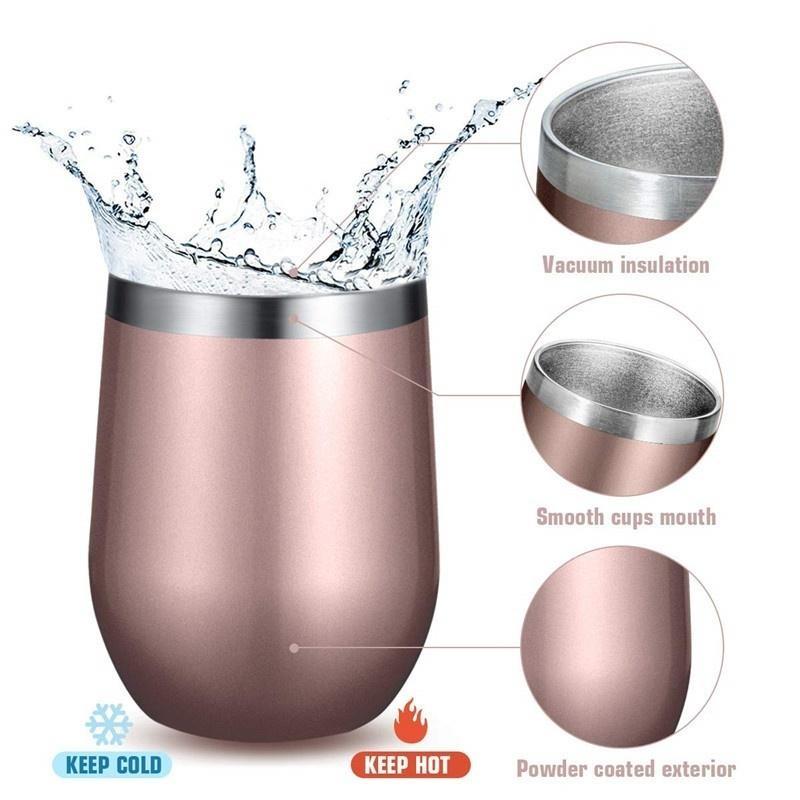 1 sada sklenic na víno bez stopky Nerezová izolovaná sklenice na šálky s víčkem na víno, kávu, nápoje, koktejly