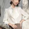 Women's Satin Long Sleeve Shirt with Ribbon Bow and Stand Collar - Spring 2026 Commuting Style.