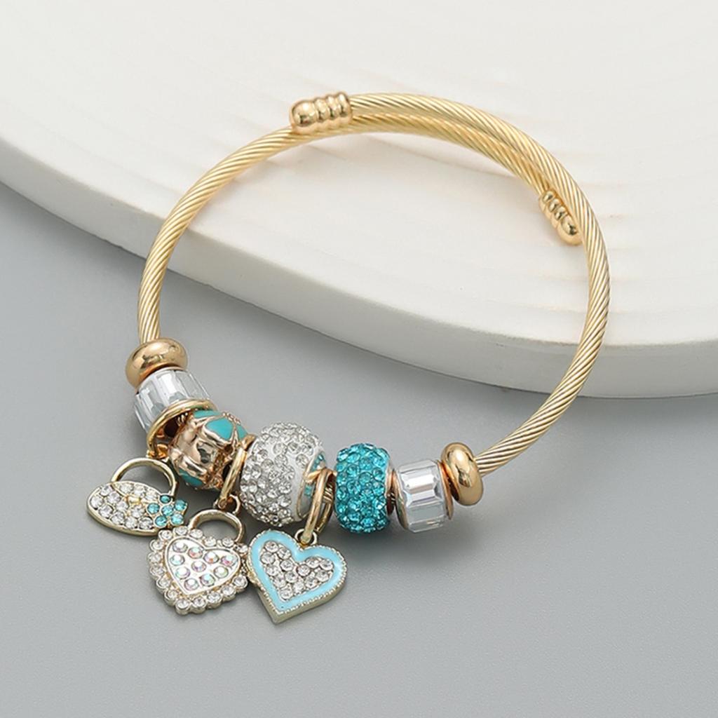Fashion Multi Element Stainless Steel Circle Panjiadora Beaded Love Bracelet Suitable for Women's Dating, Daily Holiday Gifts