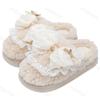 Women's Platform Cotton Slippers Winter Bow Knot Non Slip Home Slippers Thicken Warm Lightweight Comfortable Plush Shoes