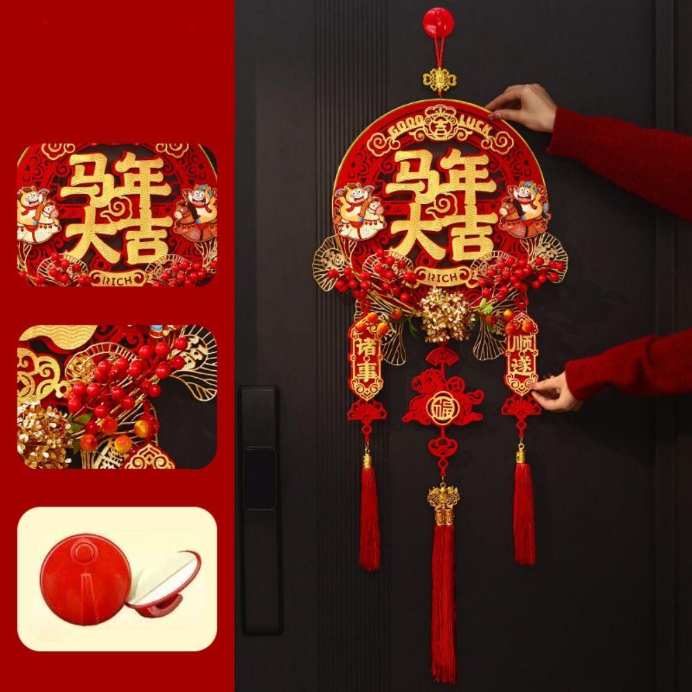 Flocking Chinese Lucky Character Pendants Handmade Traditional New Year Fu Character Pendants with Tassels Festive Atmosphere