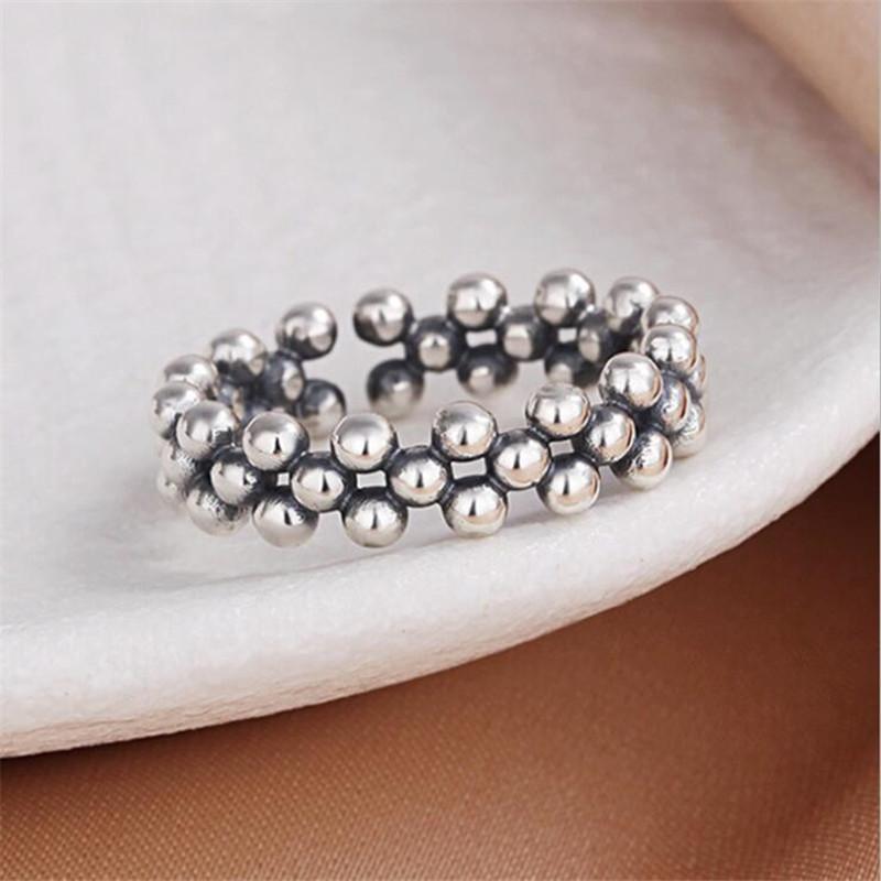 Creative Glossy Round Bead 925 Sterling Silver Jewelry Retro Exquisite Geometric Personality Opening Rings TYB506