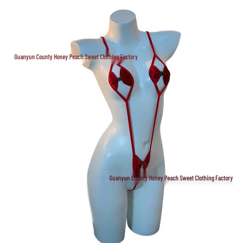 Sensual Red Lingerie Bodysuit with Bow - Perfect for New Year's or Christmas