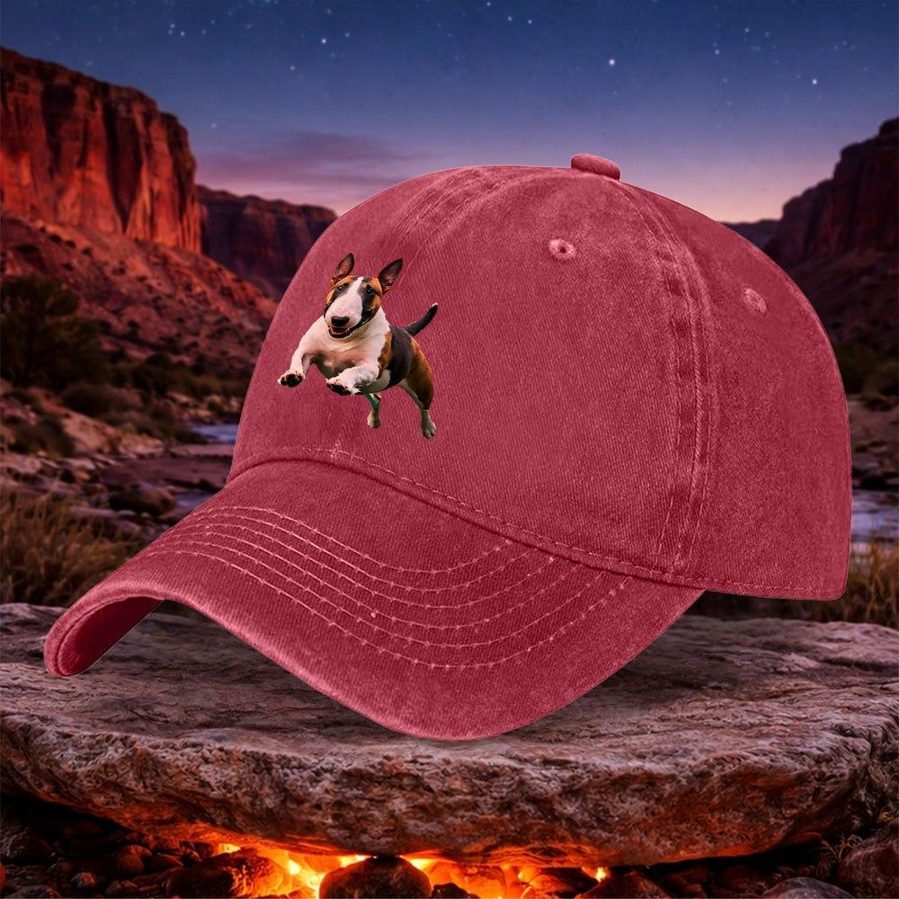 Bull Terrier Cap Vintage Washed Baseball Hat Hook Loop Closure Lightweight Outdoor Sports Hiking Fishing Christmas Gift