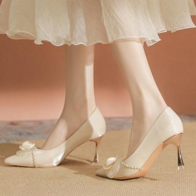 2026 Neue Frühling Herbst Damen Blumenkette Hohe Absätze Schuhwerk Elegant Dünne Absätze Spitze Seide Party Dame Pumps Schuh