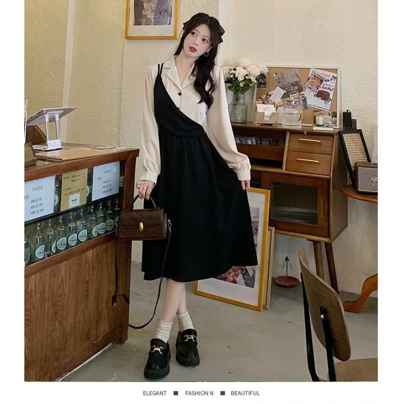 Early autumn new temperament fake two-piece suit dress women's large size light and mature style high-end skirt