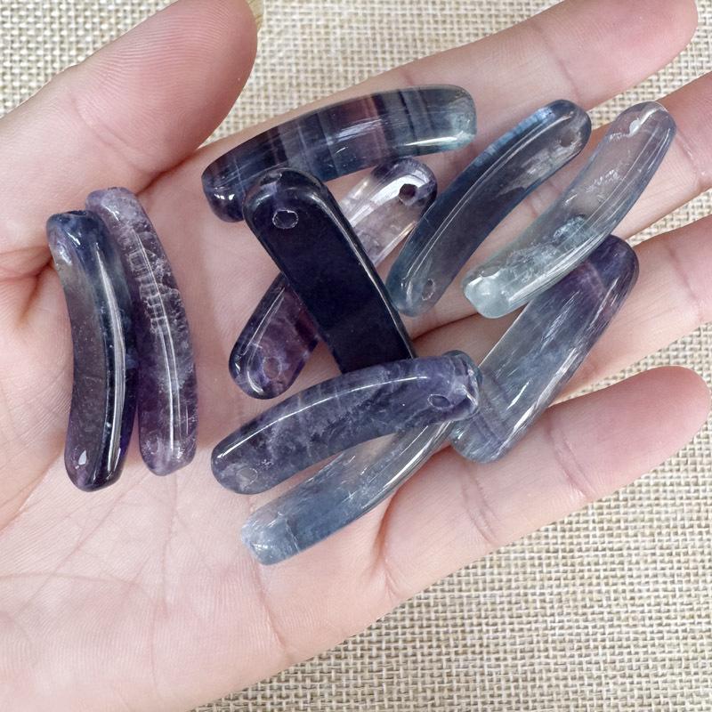 Natural Amethyst & Rose Quartz Bent Tube Connector for DIY Bracelets