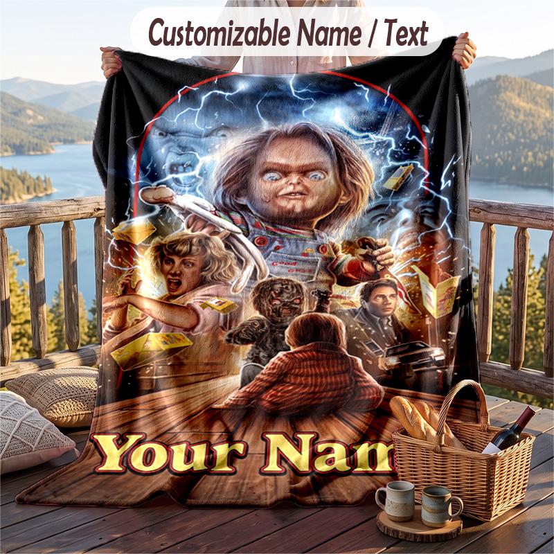 Custom Text Flannel Throw Blanket, Lightweight Cozy Bed Sofa BlanketChild's Play Chucky Tiffany