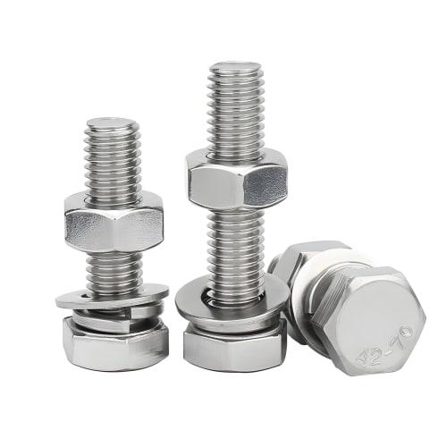 Stainless Steel M8 Hex Bolts, Fully Threaded, Hex Thread Bolts, Nuts, Flat Lock Washers Kit (M8x20mm, 10-Pack)
