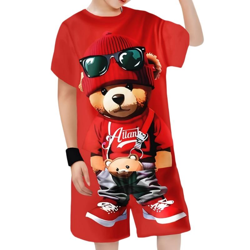Kinder-T-Shirt Cartoon Bär Bedruckte Sets für Kinder T-Shirt für einen Jungen Mode Sommer Kinder-Sets Kawaii Oberteile Jungenkleidung