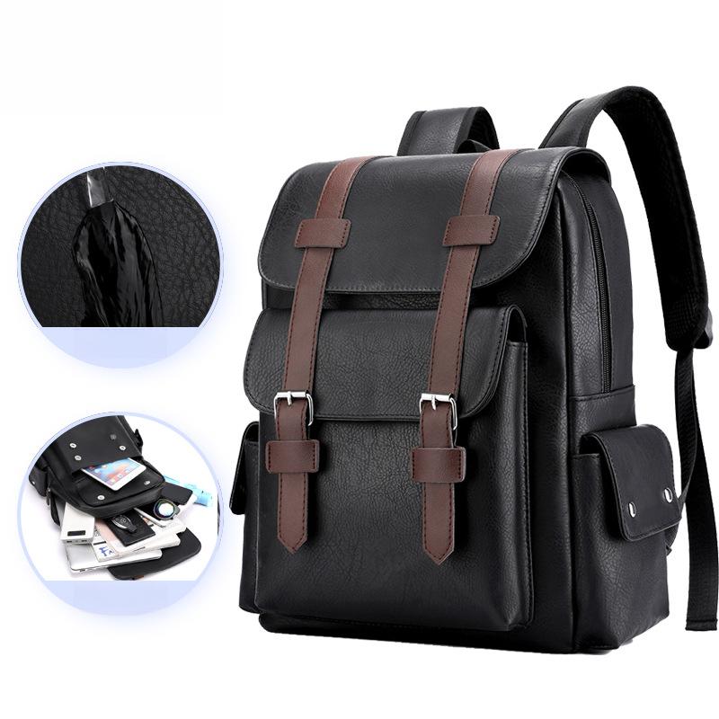Men Backpack PU Leather Bagpack Large Laptop Backpacks Male Black Schoolbag For Teenagers Boys