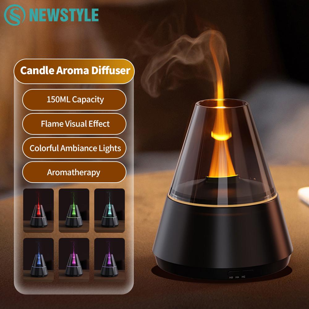 

Simulated Candle Colorful Flame Night Light with Ultrasonic Humidifier 3 Level Timing Household Car Essential Oil Aroma Diffuser чёрный