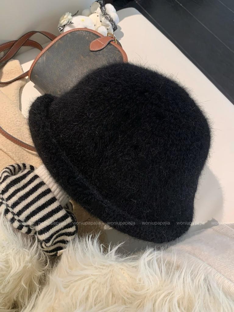 New Year Rabbit Fur Top Hat Women'S Autumn And Winter Cold-Proof Crimped Bucket Hat Warm White Plush Basin Hat