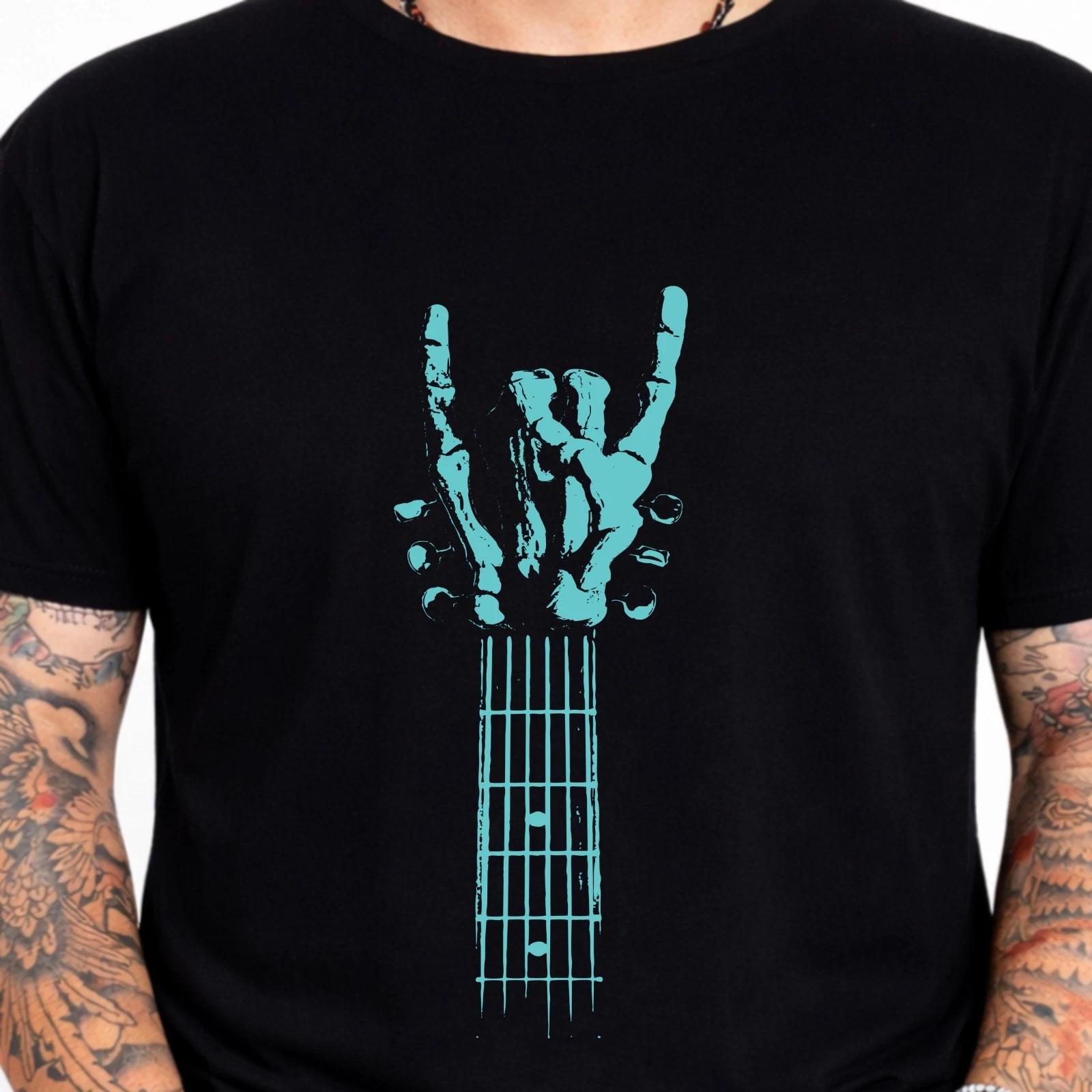 Rock On Skeleton Hand Guitar T-Shirt Music Rock Roll Heavy Metal Gift. XXXXL