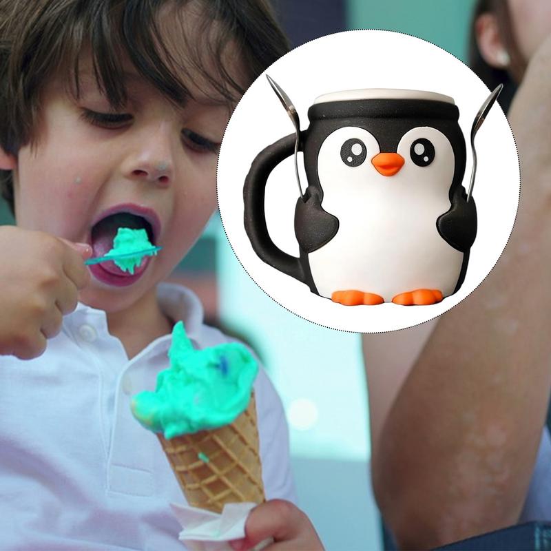 16oz Cute Penguin Ice Cream Pint Holder 3D Printing Pebbles The Penguin Ice Cream Pint Containers with Antifreeze Handle & Spoon