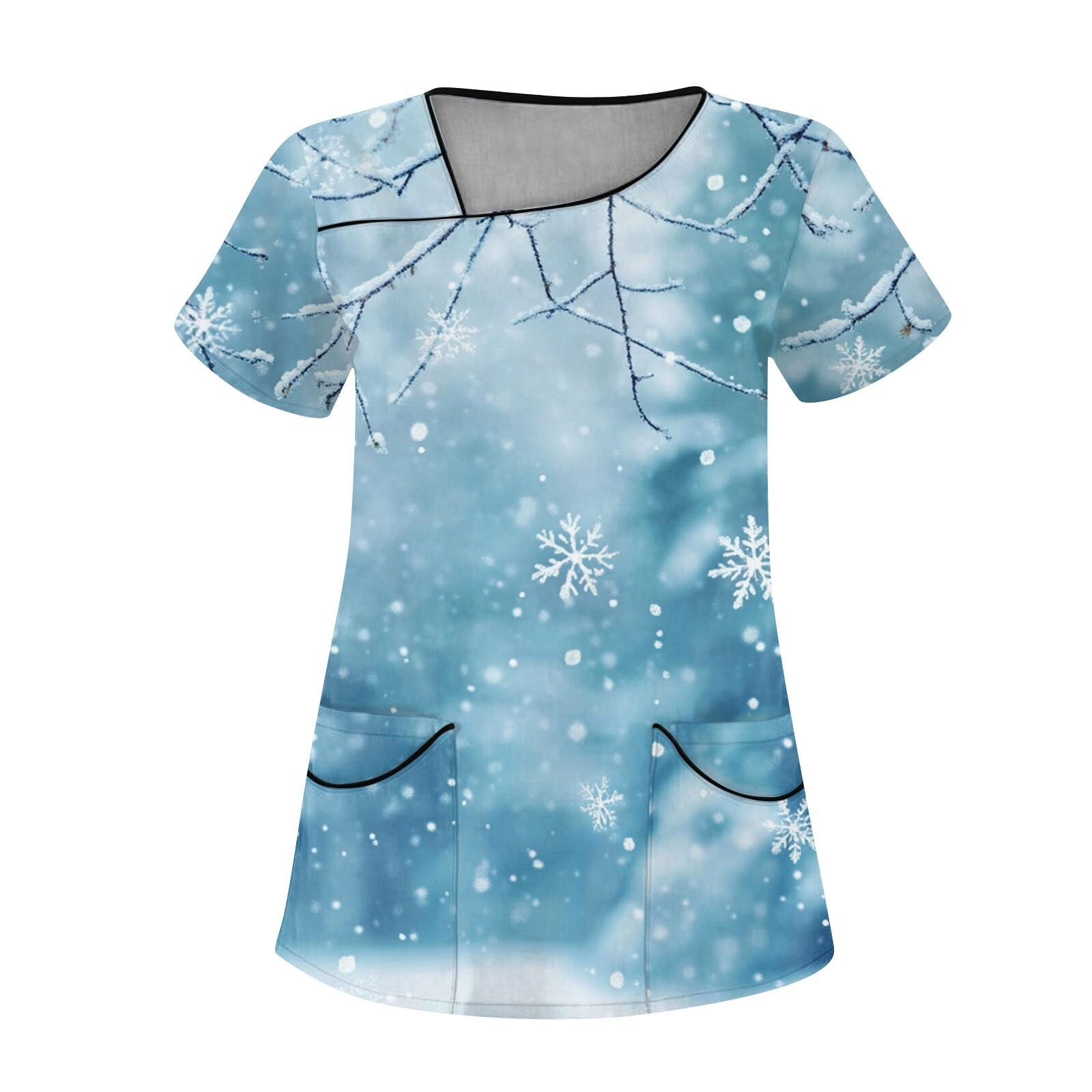 

Жіночий робочий одяг з різдвяним принтом, похилим коміром і двошаровими кишенями, базовий верхній пуловер XXXXL