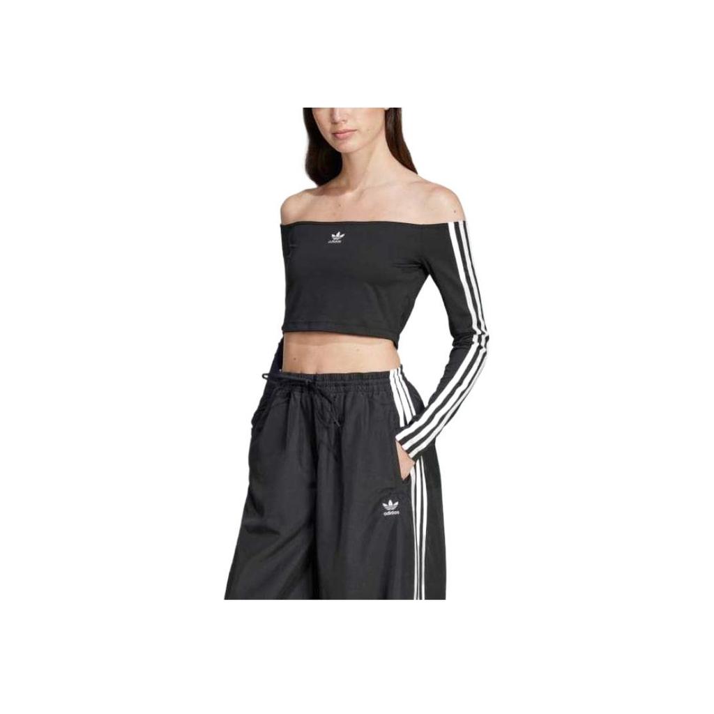 adidas Damen Adicolor Off-Shoulder Langarm-Langarmtop Schwarz Damen Streetwear JD0274