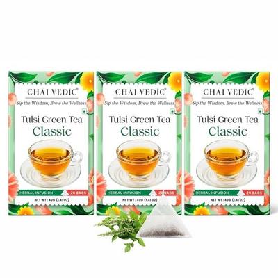 Samaara Chai Vedic Tea | Tulsi Green Tea Classic | 20 Tea Bags | Pack of 3