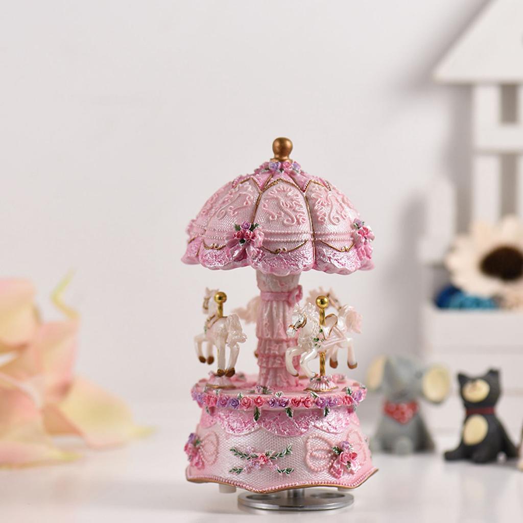 Luxury Dream 3 Horse Rotating Carousel Merry Go Round Windup Music Carousel with Colorful Color Change LED Luminous