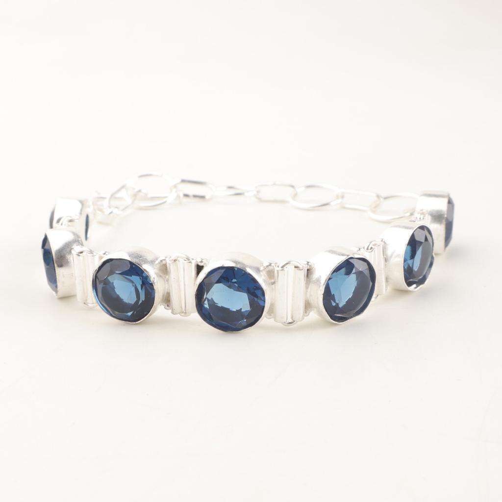 925 Sterlingové stříbro Londýnský modrý topaz Drahokam Šperky Ručně vyráběný Boho náramek 9" RB-7-10