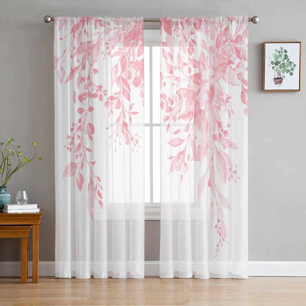Frühlingsaquarell Pflanze Eukalyptusblätter Transparente Vorhänge für Wohnzimmerdekoration Fenstervorhang Küche Tüll Voile Drapierungen