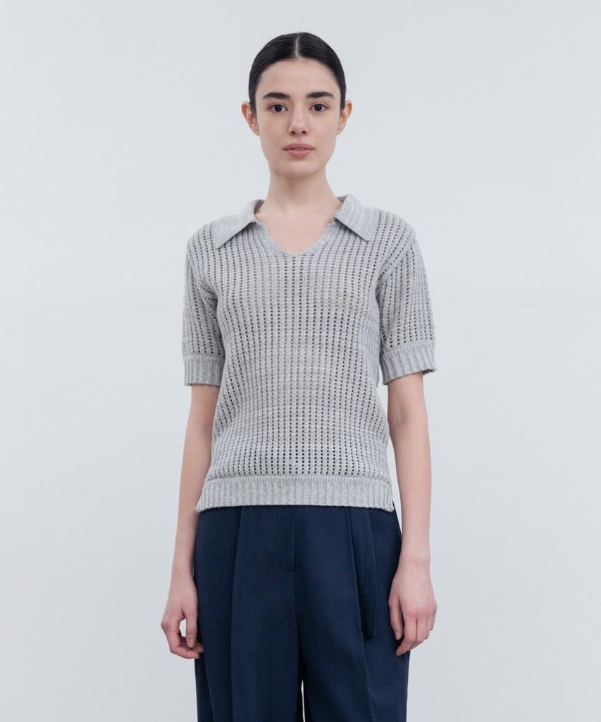 RE RHEE Knitted Short Sleeves Collared Top Ms