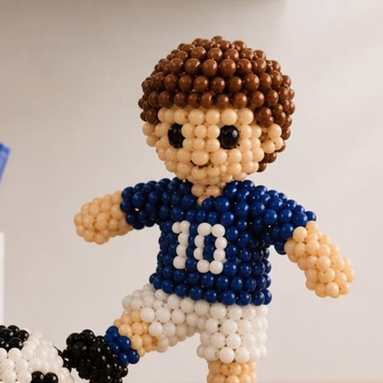 Beaded Football Player DIY Kit, 3D Tiny Beaded Figure Craft Kit, Cute Mini Soccer Player Bead Craft Set for Beginners Teens Adults