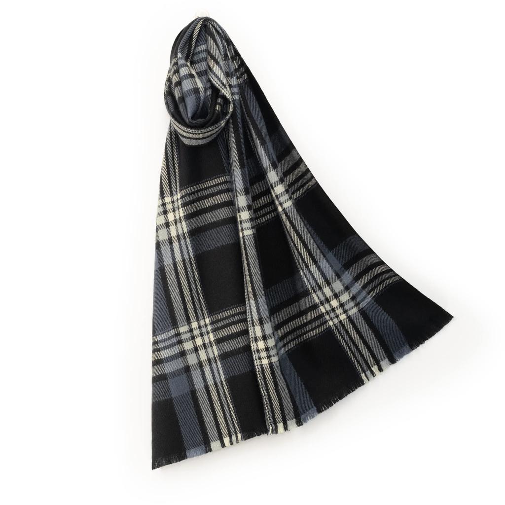 Cashmere Thick Check 33 x Black x Gift Boxed [Pashmina Collection] 100% Scarf, Pattern, 170cm, Blue,