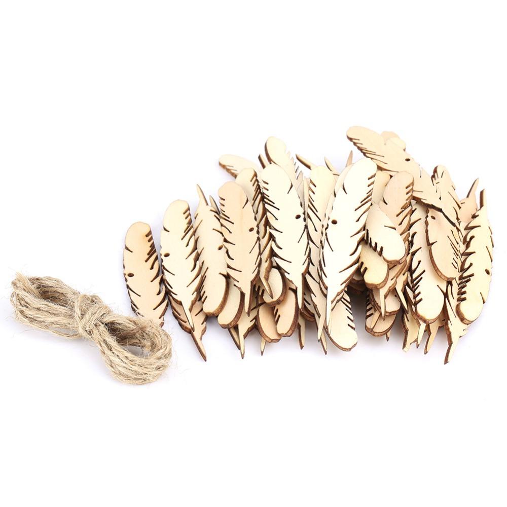 50pcs Feather Feather Wood Crafts Unfinished Wood Wood Slices Wooden Craft Tags  Christmas Trees