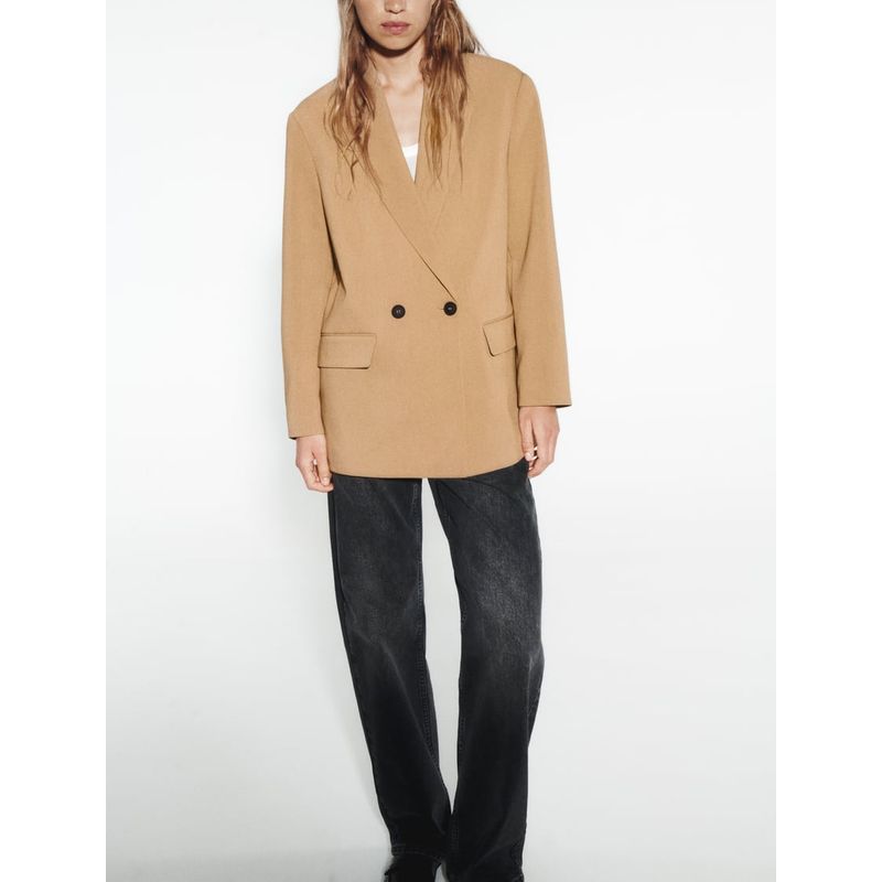 Za New Fall Women's Clothing Work Clothing Casual Polo Collar Long Sleeves Double Breasted Loose Suit Jacket 2753132