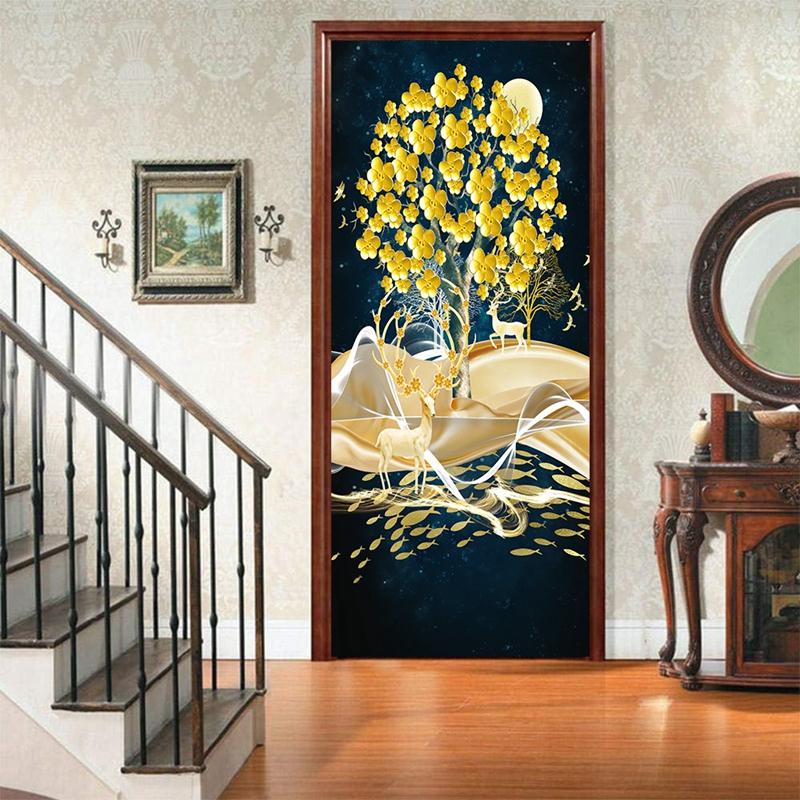 3D Landscape Door Fridge Decoration Stickers Animal Simple Abstract Lines Flowers Wallpaper For Living Room Home Decor Bedroom Art Decals