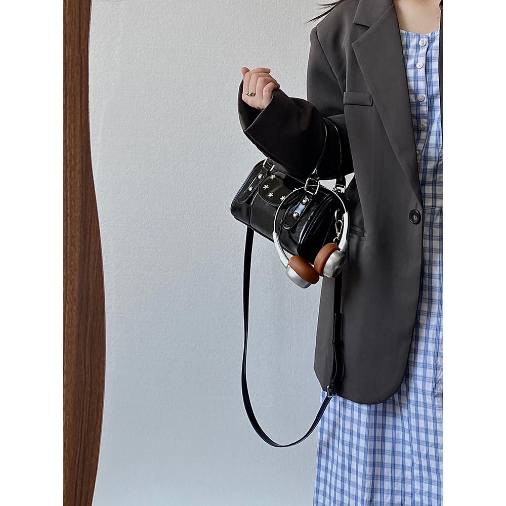 IELGY Ladies Messenger Bag All-Match High-End Black Portable Boston Bag