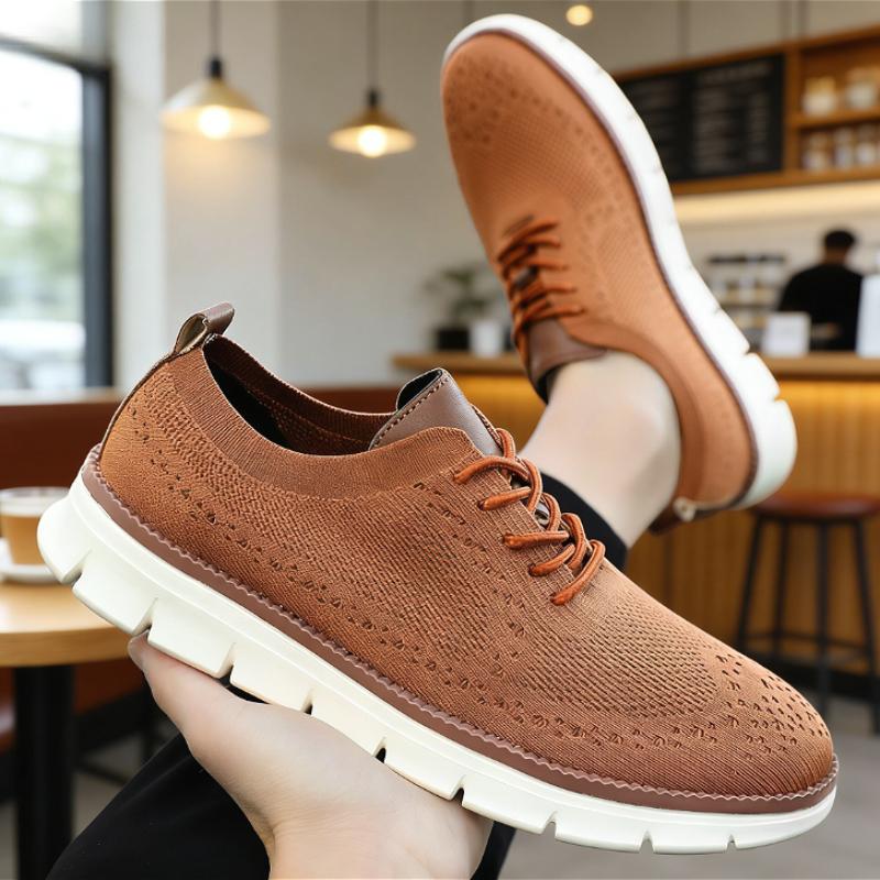 Classic Men Casual Shoes Breathable Brogue Flats Cushioning Color Blocking Design Dress Shoes VErsatile Business Light Sneakers
