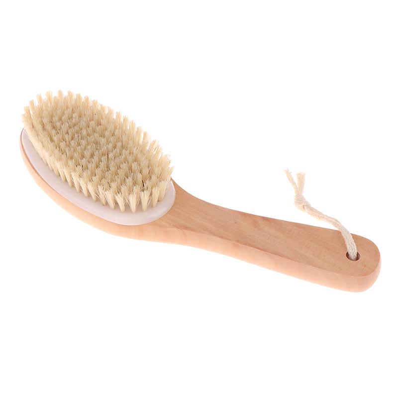 Wood + Bristle Full Body Natural Bristle Dry Skin Exfoliation Brush Massager Cleaner Scrubber