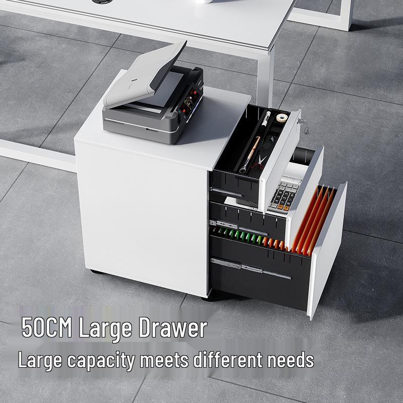 Under-Desk Steel Mobile Filing Cabinet with Three Drawers White Side Handle Three-Drawer Mobile Cabinet