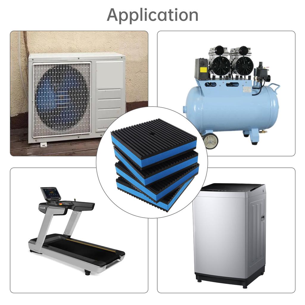 4 ks Antivibrační podložky Heavy Duty Izolační podložky Žebrované gumové podložky pro HVAC / Vzduchový kompresor / Pračku a sušičku / Klimatizační jednotky