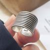 925 Sterling Silver Rings For Women Geometric Fine Jewelry Finger Adjustable Vintage Wide Strip Ring For Party Birthday Gift