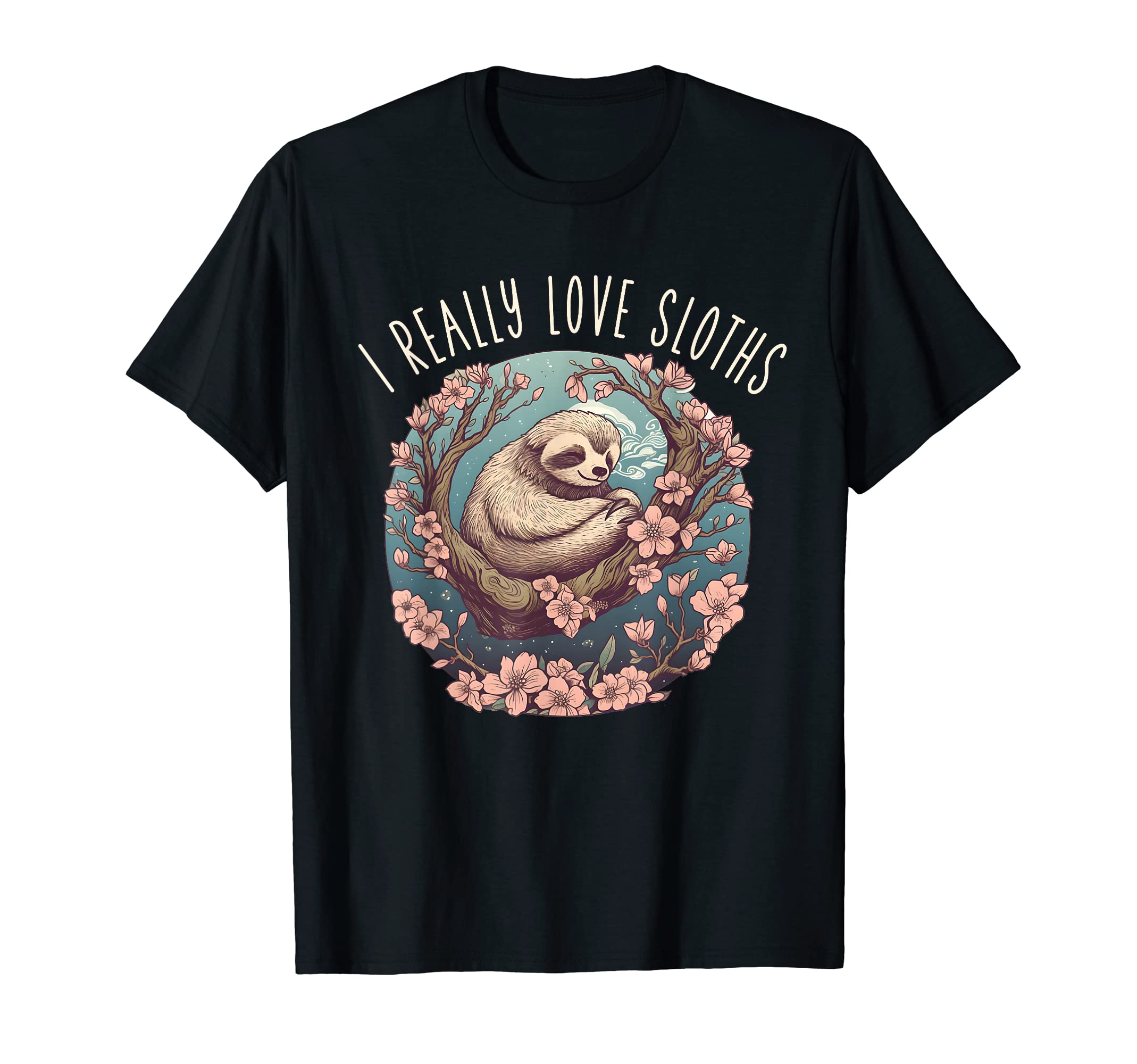

I really love sloths Sleepy sloth Sakura Japanese T-Shirt чорний