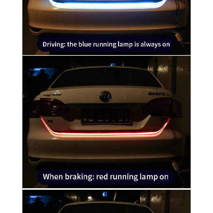 12V 120CM Auto Trunk Light LED Strip Running Brake Reverse Turn Signal Lamp 5050 RGB 72 SMD Waterproof Flowing Light Car Styling