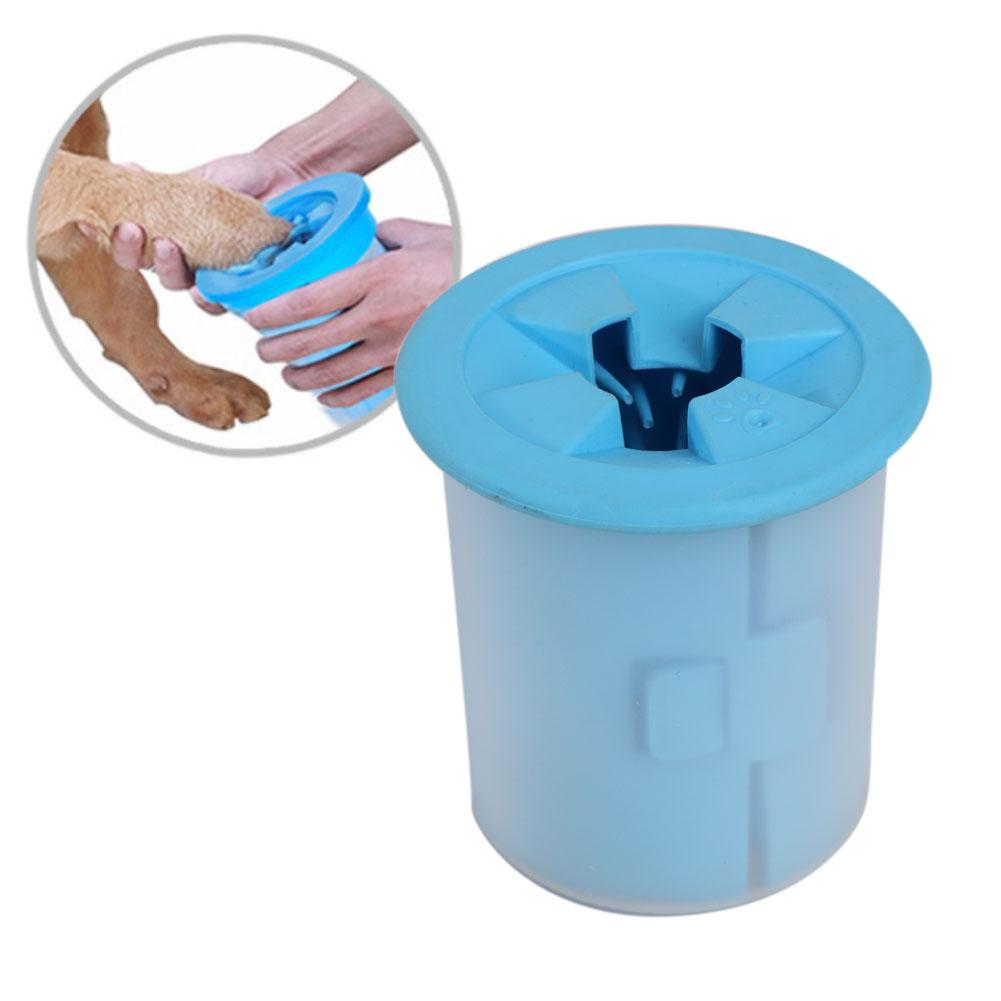 Soft Gentle Silicone Solid Color Pet Dog Paw Cleaner Cup Foot Washer Tool (Blue)