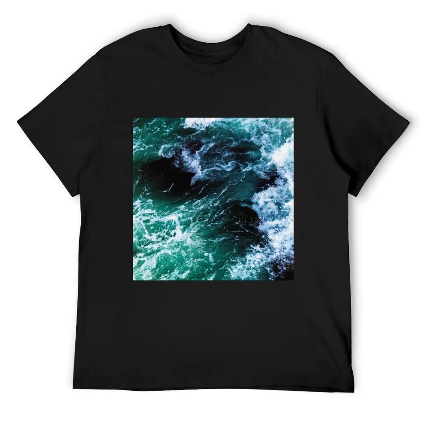 

Blue Ocean Summer Beach Waves T-Shirt vintage plain luxury designer T-shirts for men cotton XXXXXL чорний