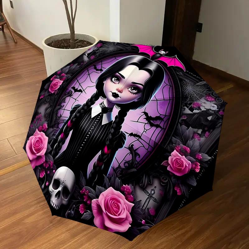 1PC Gothic, Roses Umbrella-8-Rib Reinforced, Automatic Open, Lightweight & Durable, Cute Fashion Accessory for Outdoor-K1308
