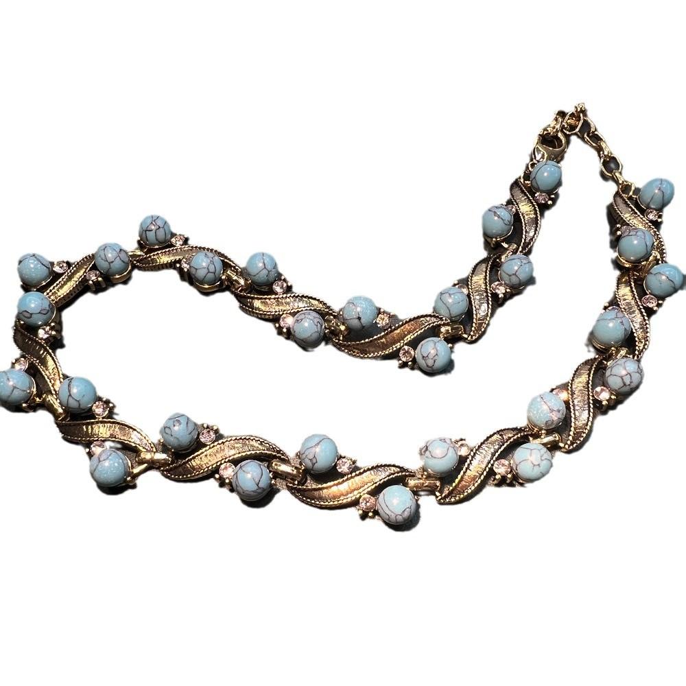 Französischer Türkis Altes Retro Schmuckset Hoher Sinn Vielseitige Halskette Ohrringe