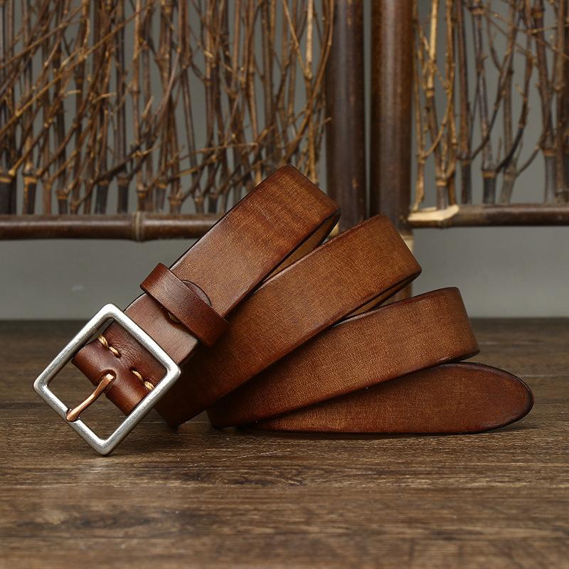 Curea Versatilă de Modă Spălată Retro pentru Femei din Piele Naturală, Oțel Inoxidabil, Piele de Vacă Pură, Curea pentru Femei